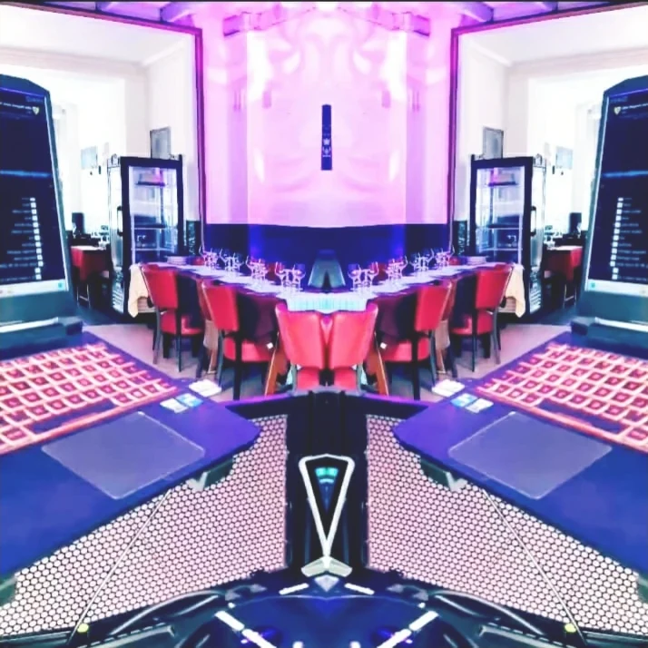 Salle de restaurant dressée, ambiance violette — DJ bar DJ restaurant DJ anniversaire The French Deejay's