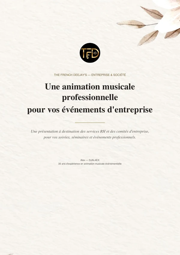 Couverture de la plaquette — Une animation musicale professionnelle pour vos événements d'entreprise
