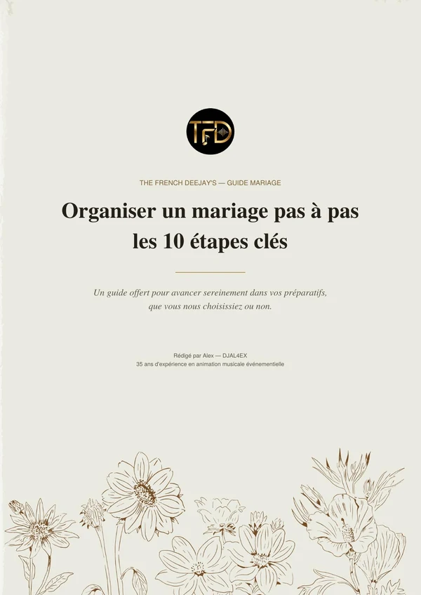 Couverture du guide — Organiser un mariage pas à pas, les 10 étapes clés